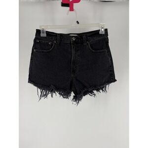 Abercrombie & Fitch The 90s Relaxed Cutoff High Rise Black Distressed Shorts 27